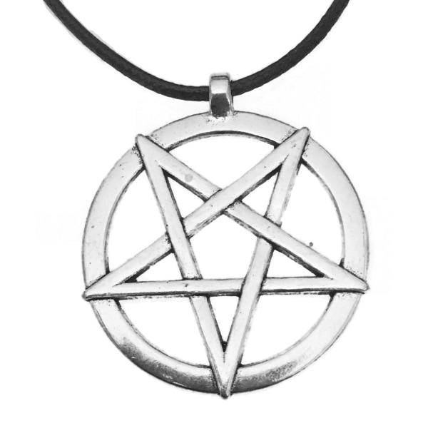Halsband Pentagram STORT XL Inverterat Ockultism Wicca Pagan REM Silver
