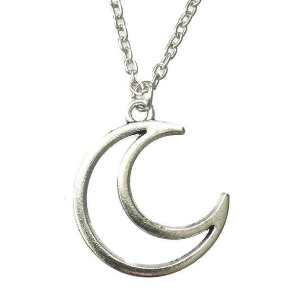 Necklace - Crescent Moon - Hollow - Long Silver