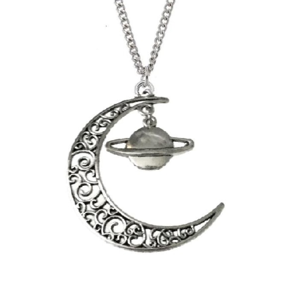 Halsband  Måne Saturnus Crescent Moon Planet Pagan Silver