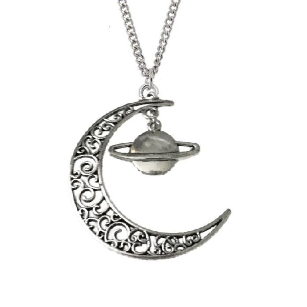 Necklace - Crescent Moon - Saturn Silver