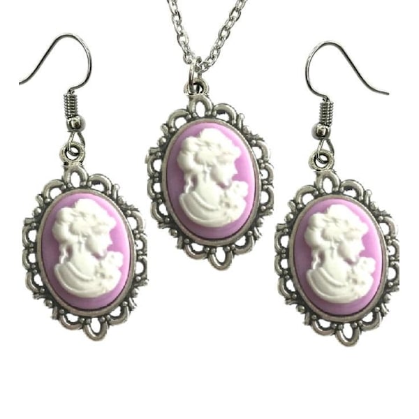 Necklace - Earrings - Set - Camé - Purple White