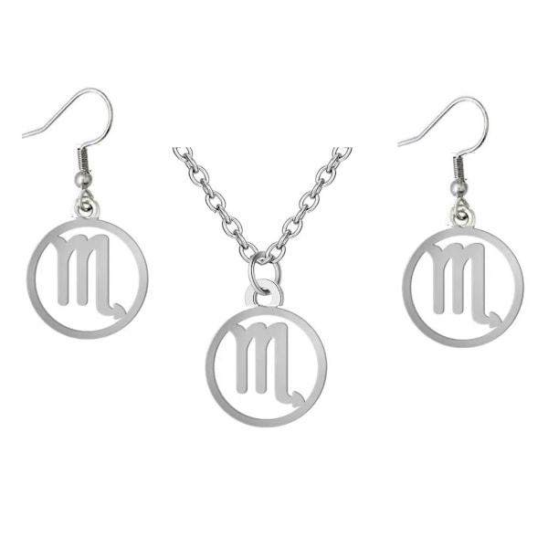 Örhängen Halsband 3-del Stjärntecken SKORPION Zodiak Rostfritt Silver