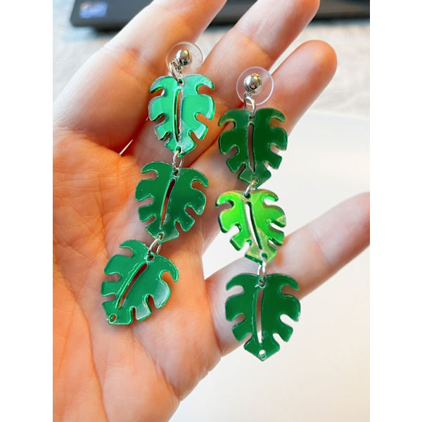 Earrings - Acrylic - Flowers - Monstera Green