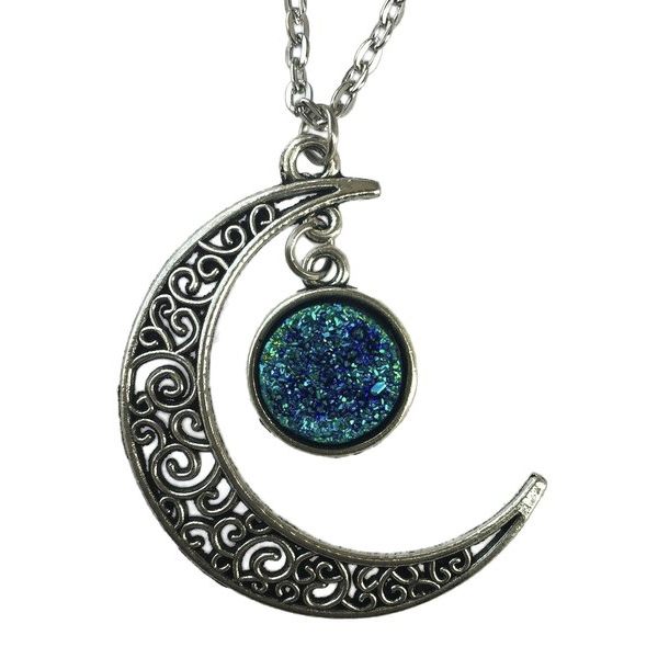 Necklace - Crescent Moon - Glitter - Druzy - Blue Blue