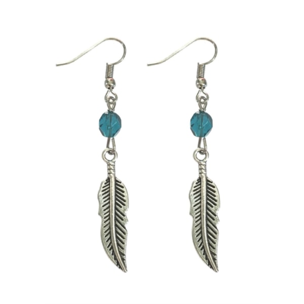 Earrings - Feather - Bead - Petrol Turquoise