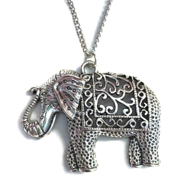 Necklace - Elephant - Long Chain Silver