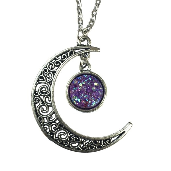 Kaulakoru - Crescent Moon - Glitter - Druzy - Purppura Purple