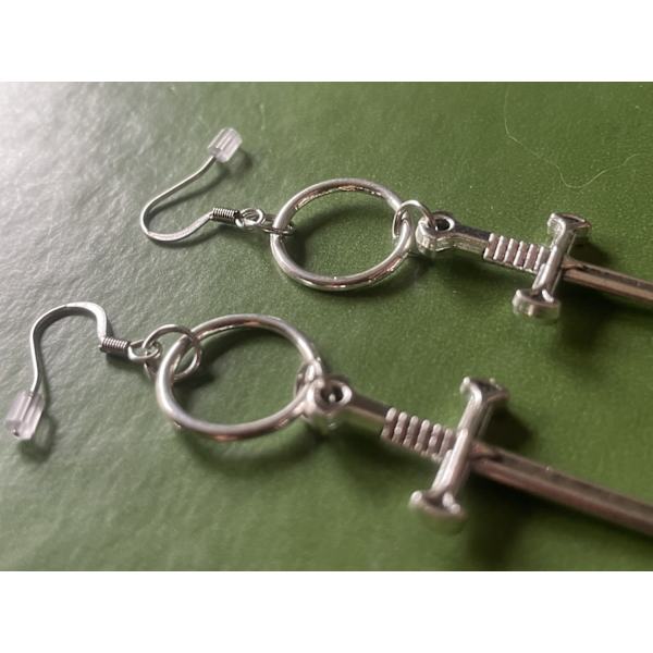 Earrings - Sword - O-ring Silver