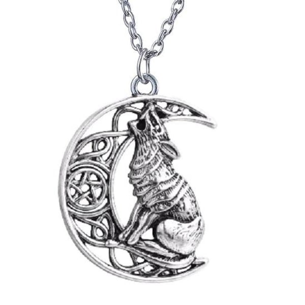 Halsband Varg Pentagram Halvmåne Wolf Wicca Crescent Moon Silver