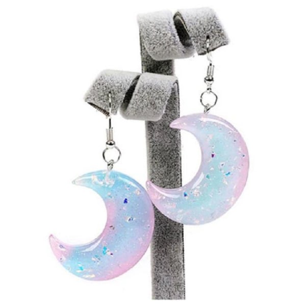 Earrings - Crescent Moon - Pink/Opal - Acrylic Black