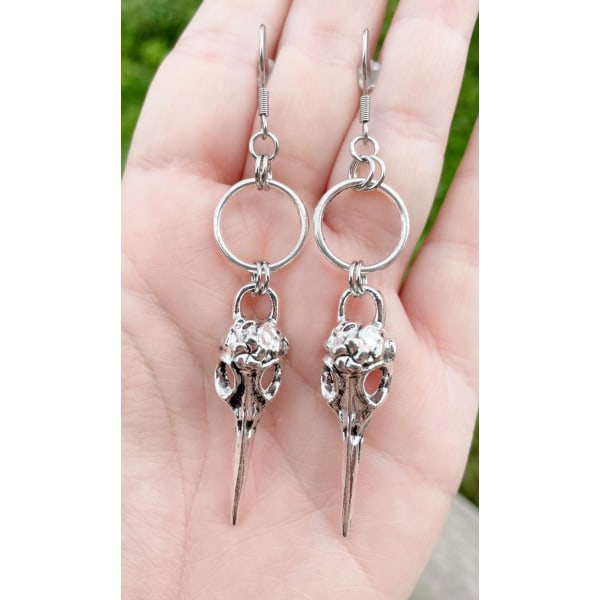 Earrings - Skull - Raven - Ring Silver