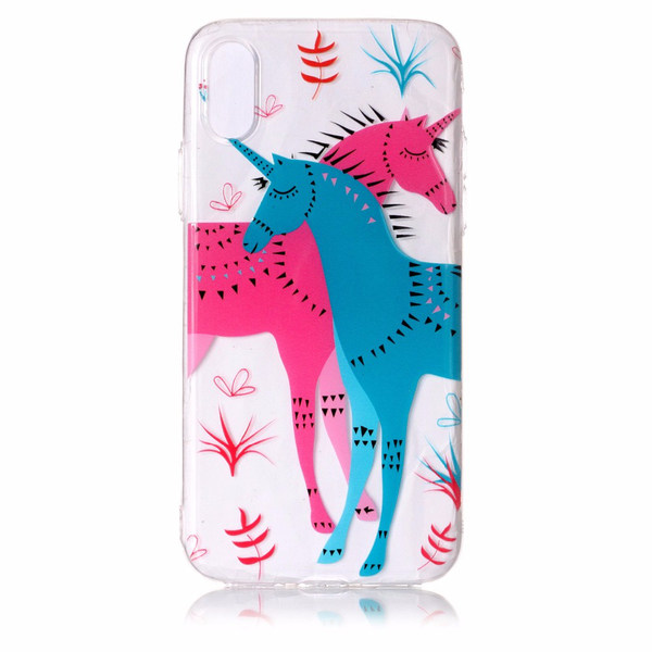 iPhone X / XS Unicorn Unicorn Pink / Blue Flowers Fairy Tale Multicolor