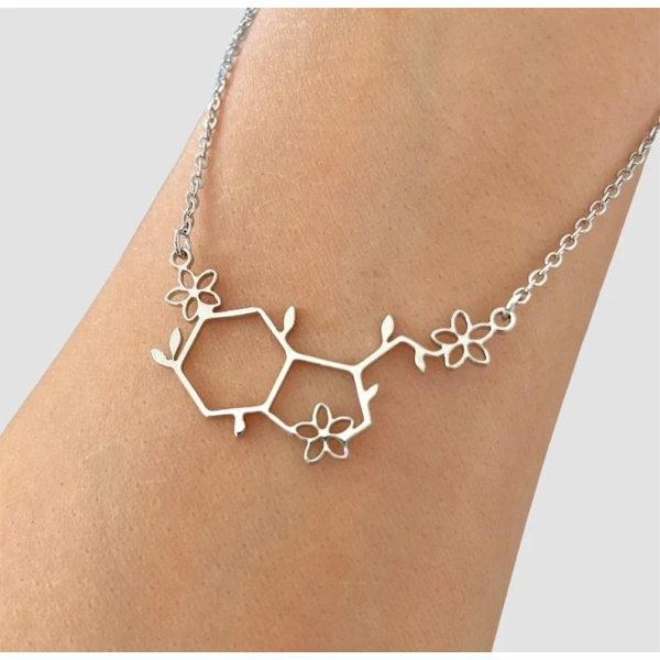 Halsband Molekyl Serotonin Blommor Molecule Kemi Silver