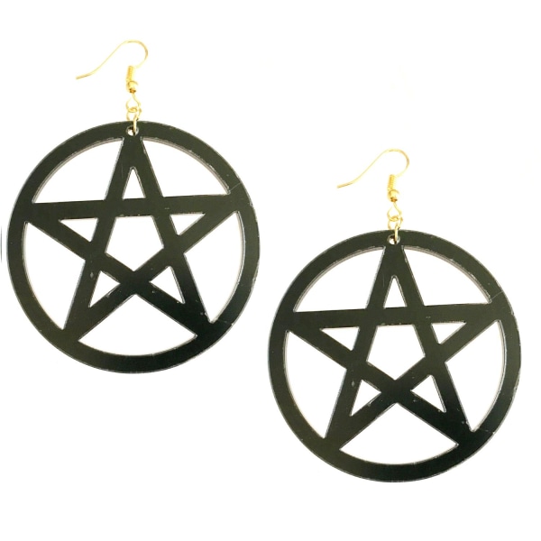 Earrings - Pentagram - Acrylic - Black - Oversize - Gold Hooks Black