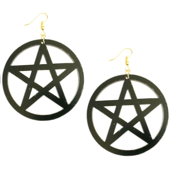 Øreringe - Pentagram - Akryl - Sort - Oversize - Guld kroge Black