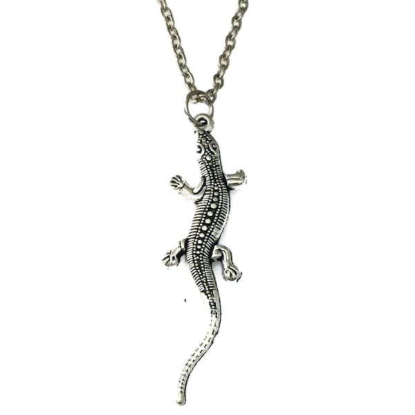 Halsband Ödla Reptil Silver Gecko Lizard Kedja Silver