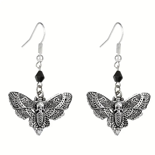 Earrings - Moth - Bead - Black Silver
