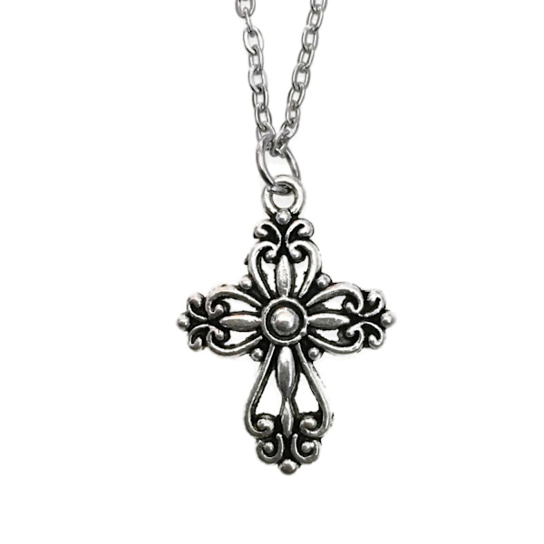 Halsband Kors Cross Symbol Rostfri Kedja Gothic Silver