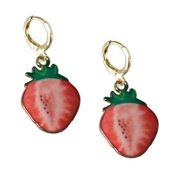 Earrings - Creoles - Strawberry - Enamel Red