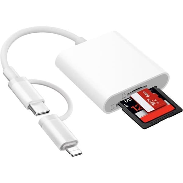 SD-kortleser for USB-C og Lightning, SD/SD-adapter, eksterne minnekortlesere for