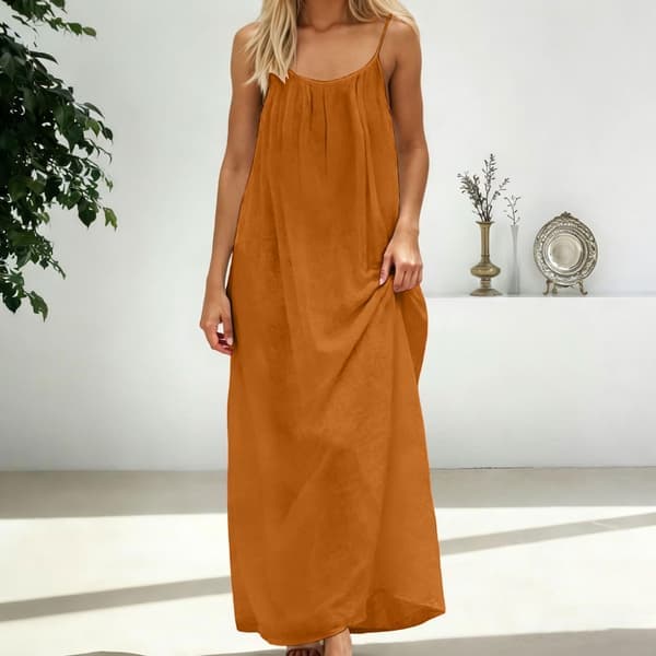 Dam Spaghetti Rem Rygglös Lös Passform Resort Stil Lång Klänning 9 9 S