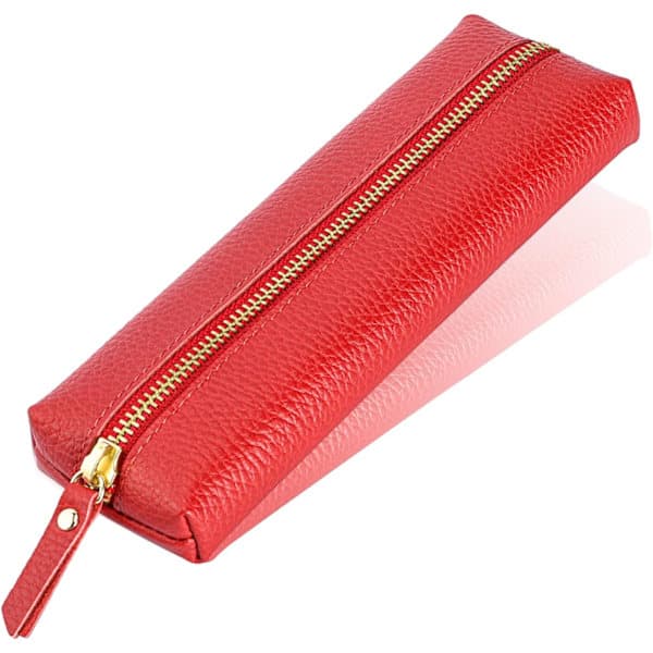 Lite blyantfutteral i skinn, blyantfutteral for voksne, Mykt blyantfutteral red