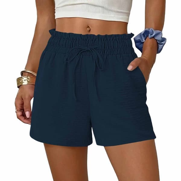 Shorts til kvinder afslappede brede ben shorts med snøre til strandferie marineblå Navy blue M