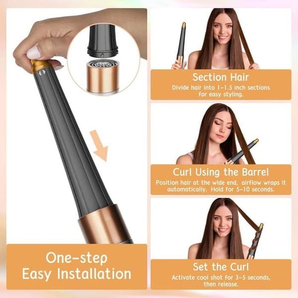 Langt hårkrøllerfeste for Dyson HS01 HS05, 20-36mm, Ny konisk design, krølltønner, (gull)