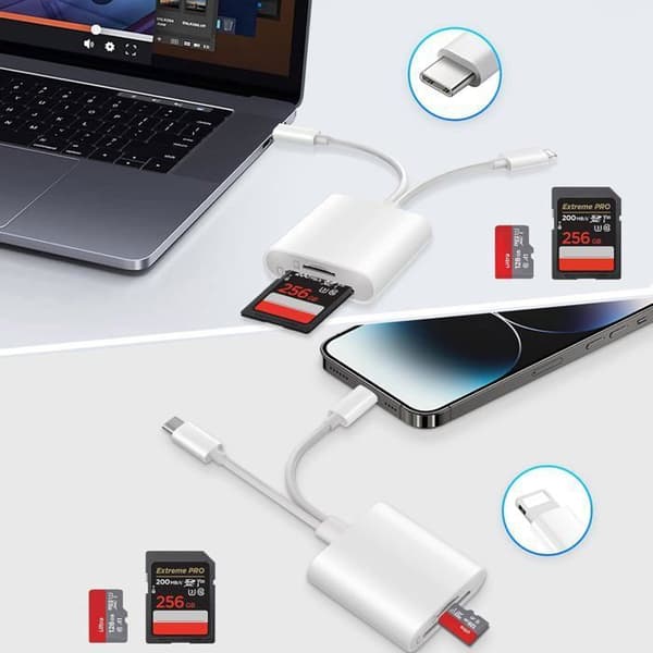 SD-kortleser for 2-i-2 USB C Lightning til SD/SD-adapter, [LEC145]