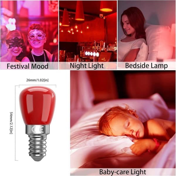 Pakke med 4 E14 3W røde LED-pærer, dekorative, 25W erstatning, ideel til stemningsbelysning, Halloween og jul
