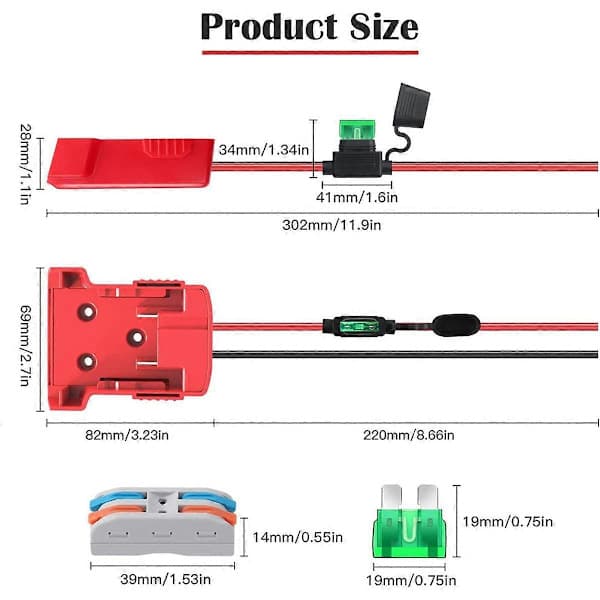2-pack Power Wheel-adapter för Milwaukee M18 batteriadapter 18V med säkringar och trådterminaler