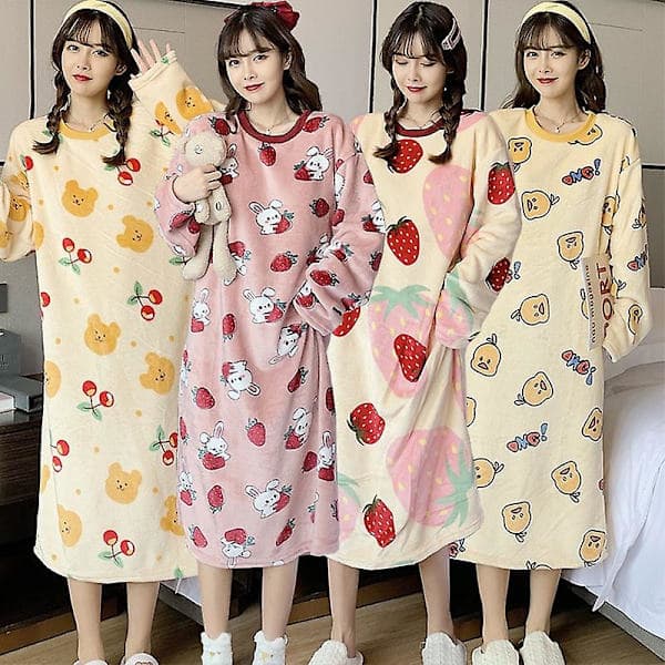 Dam Pyjamas Tjock Varm Flanell Pyjamas Korall Sammet Ed Långärmad Vinter Pyjamas-L