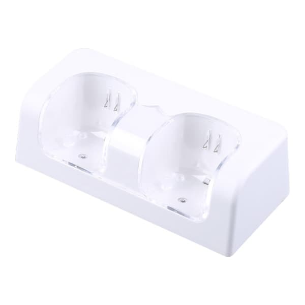 Fjernkontroll Dobbel Ladestasjon + 2 Batterier for Wii Gamepad, Lader med LED-lys Hvit