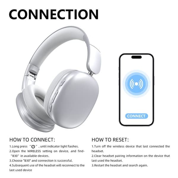 Trådlösa Bluetooth in-ear-hörlurar i silver med djup bas och utan ramar.
