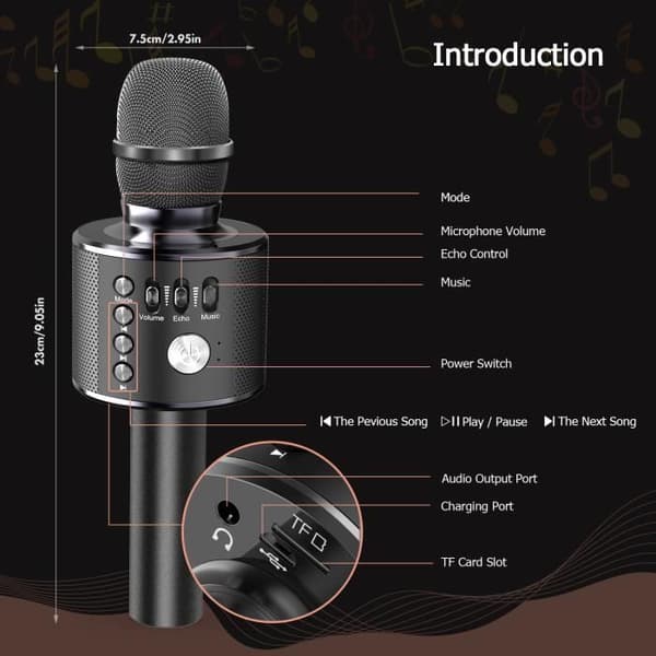 Trådlös mikrofon - Karaoke - Bluetooth - 2400mAh - Kompatibel med Android/iOS - För barn/familjefester