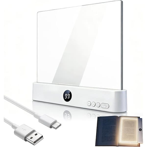 LED lese- og boklys med 3 farger og timer, oppladbar smart flatpanel, multifunksjonell, hvit