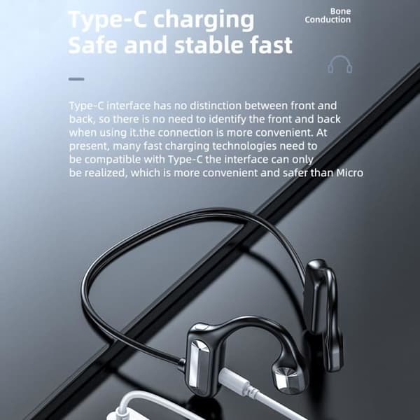 Trådløse knogleledningshovedtelefoner med Bluetooth, Bluetooth 5.2 Sportshøretelefoner, Sort