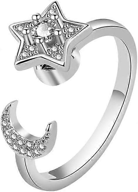Angstringe til kvinder, justerbar åbning, fidget spinner-ringe, cubic zirconia blomsterringe, spinner-ringsæt