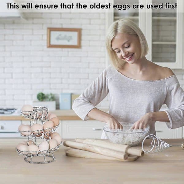 Eggdispenser Stativ Spiraldesign Metall Eggkarusell Frittstående Tråd Kylling Egg Oppbevaringsorganisator Displayholder-lingling