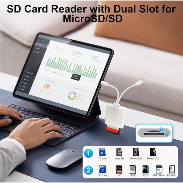 SD-kortläsare för 2-i-2 USB C Lightning till SD/SD-adapter, [LEC145]