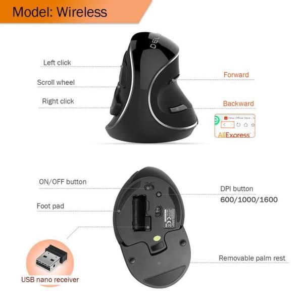 Ergonomisk vertikal trådlös mus - M618 Plus - Svart - Avtagbart handlovsstöd - Halkfri