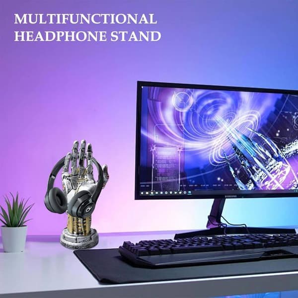 Headset- og controllerstander: Gaming-headsetstander, kreativ mekanisk håndstatue, gaming-headsetholder, mekanisk hånd