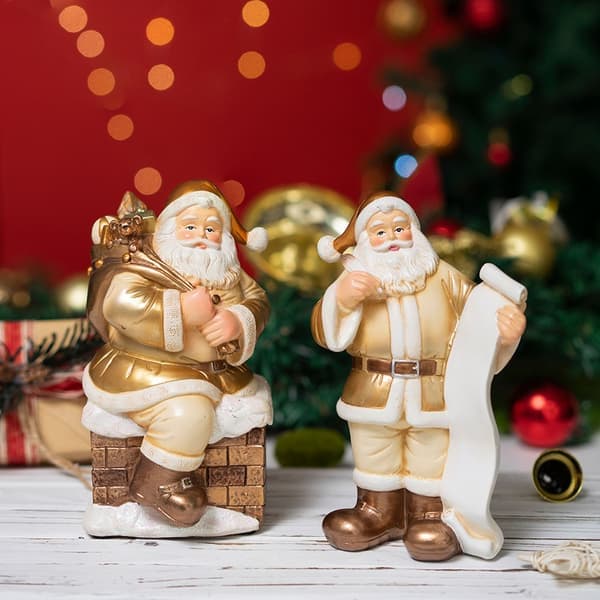 Julenissestatue Julefigur Dekor Julepynt Figurer Gull Gold 2