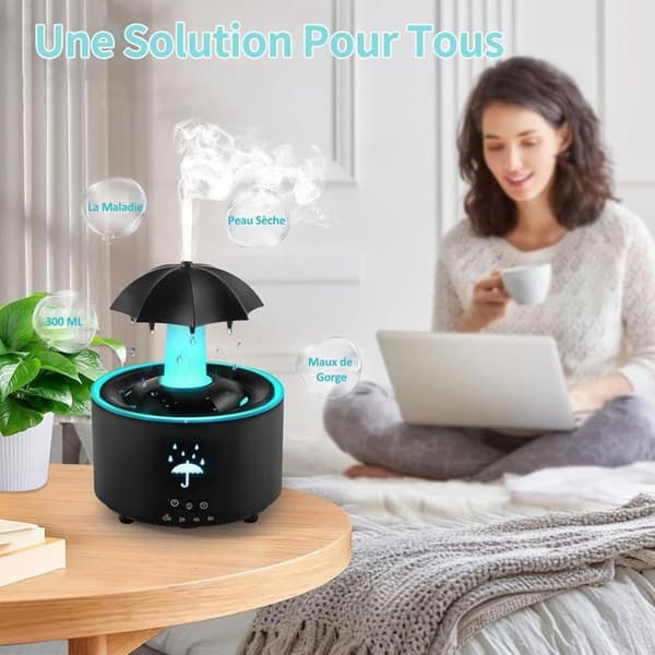 Paraplyluftfugter, 7 farver aromaterapi diffuser 300ML stor kapacitet luftfugter med fjernbetjening (sort)