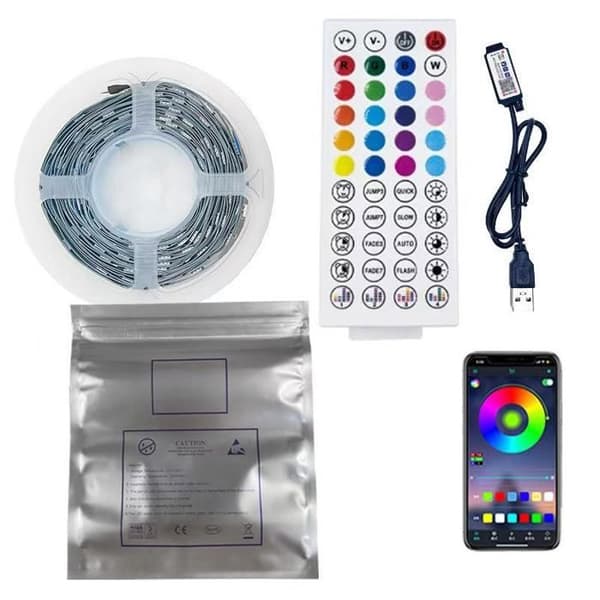 Omgivelsesbelysning, LED-strips. Smart LED-strip-sett med 44 knapper, lavprofils fleksibel LED-strip (Y023)