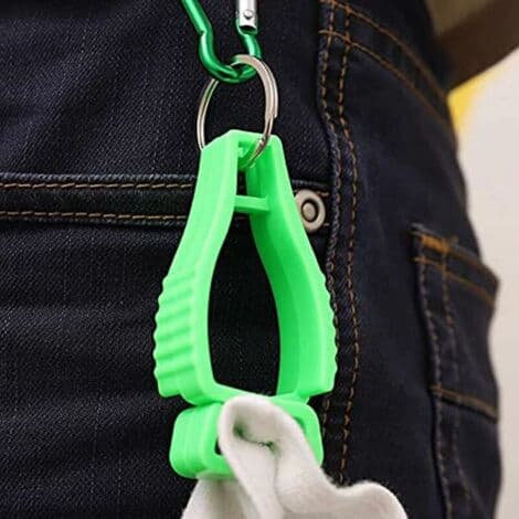 Handskeklemmer til arbejdshandskholdere. Handskebælte med metalkarabiner til bygningsarbejdere. Klips