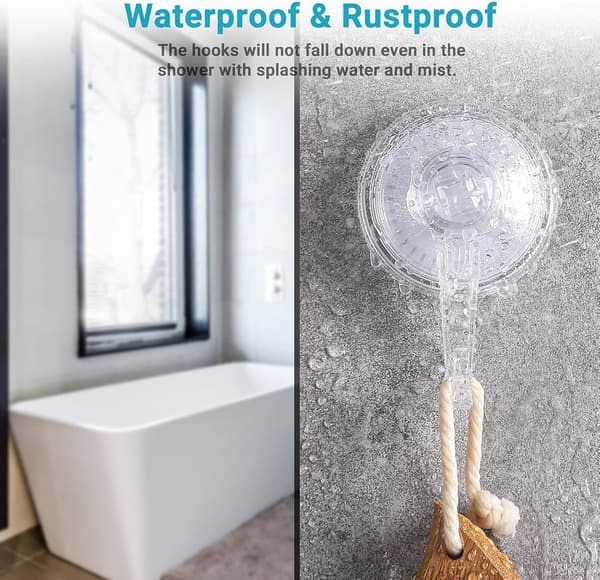 2-pack transparenta vattentäta sugkoppskrokar, max 5 kg, badrumshängare för luffasvampar, kransar, väskor, badrockar 2pcs
