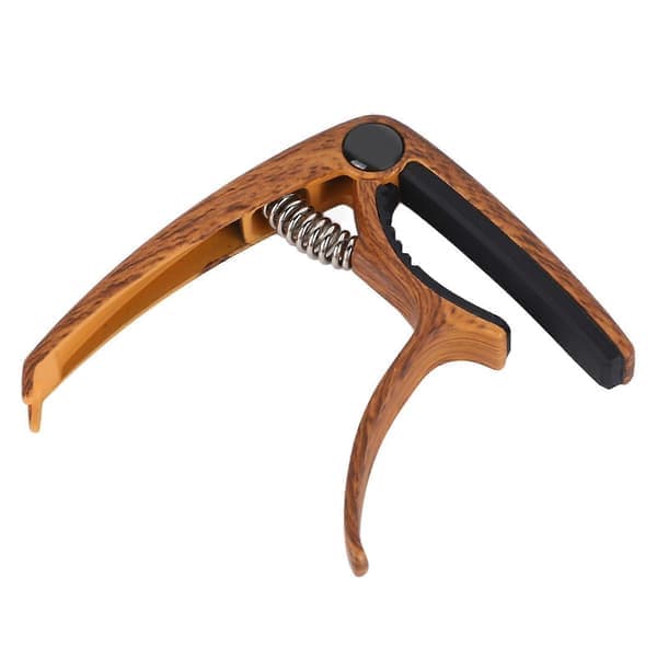 Gitarr Capo Metall Justerbar Fjäderspänning Capo för Akustisk El Ukulele Bas Brun Träkorn