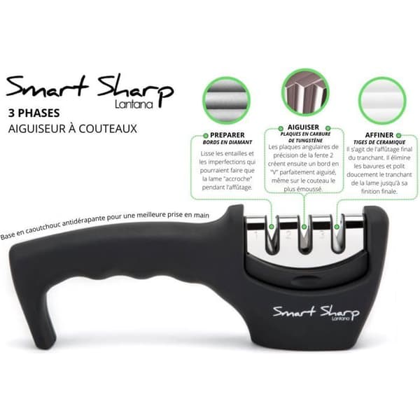 3-trinns knivsliper - Smart Sharp - Keramisk stein - Wolframkarbid - Ergonomisk håndtak