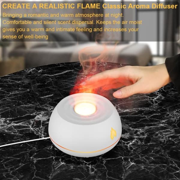 130 ml æterisk oliediffuser med flammeeffekt – 25 dB lydløs luftfugter – Automatisk slukning, når vandet løber tør – Til spa-/yogarum